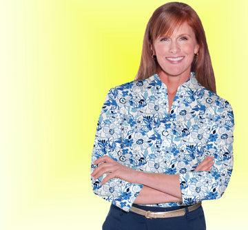 Three Quarter Sleeve Print Polo/ Garden Delight 81D