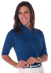 Three Quarter Sleeve Solid Polo | Bright Admiral 20C - Leonlevin
