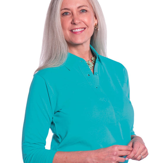 Three Quarter Sleeve Solid Polo Sea Green T62 - Leonlevin