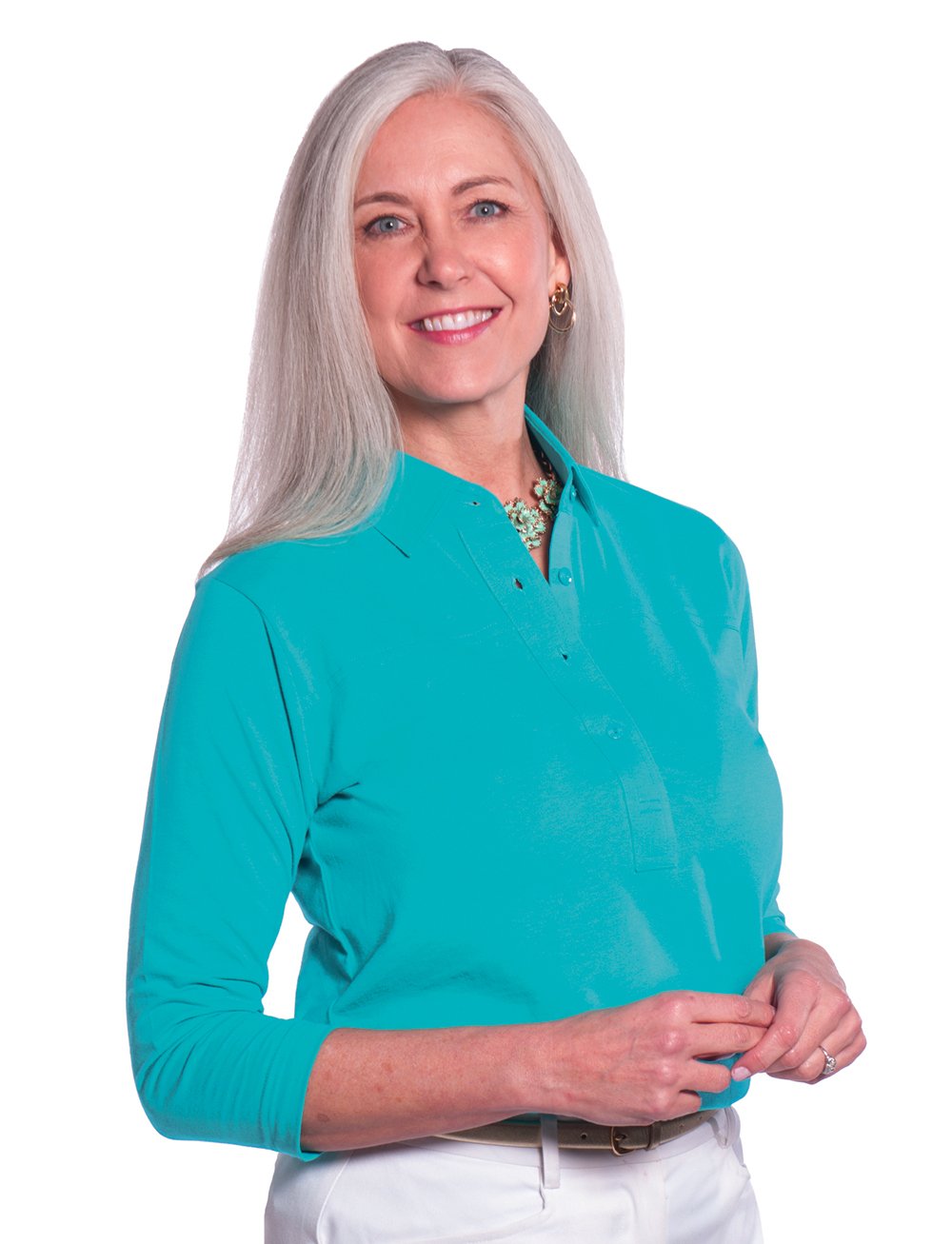 Three Quarter Sleeve Solid Polo Sea Green T62 - Leonlevin