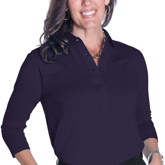 Three Quarter Sleeve Solid Polo | Amethyst  36P - Leonlevin