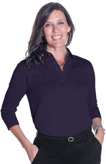 Three Quarter Sleeve Solid Polo | Amethyst  36P - Leonlevin