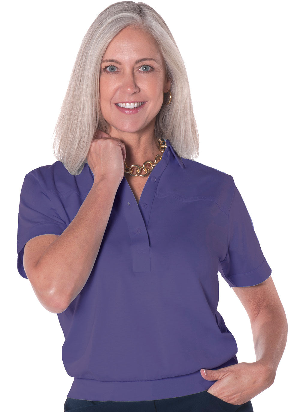 Banded Bottom Solid Polo | Violet Royale 30H - Leonlevin