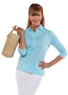 Three Quarter Sleeve Solid Polo | Beach Glass 226 - Leonlevin