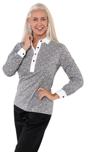 Petite Long Sleeve Print Polo Shirt | Lady Luxe 42B