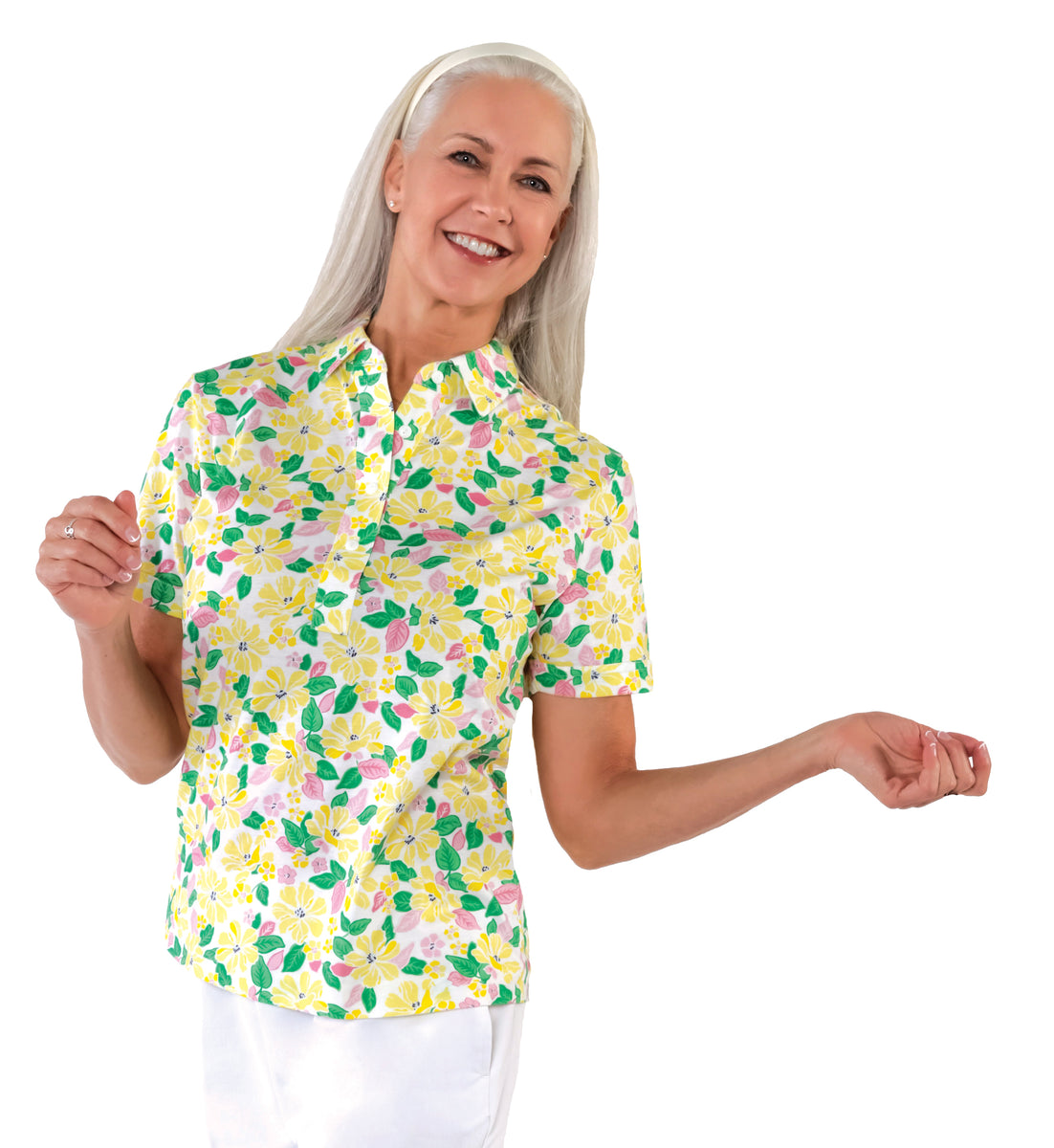 PETITE Short Sleeve Print Polo | Suncatcher 54D – Leon Levin