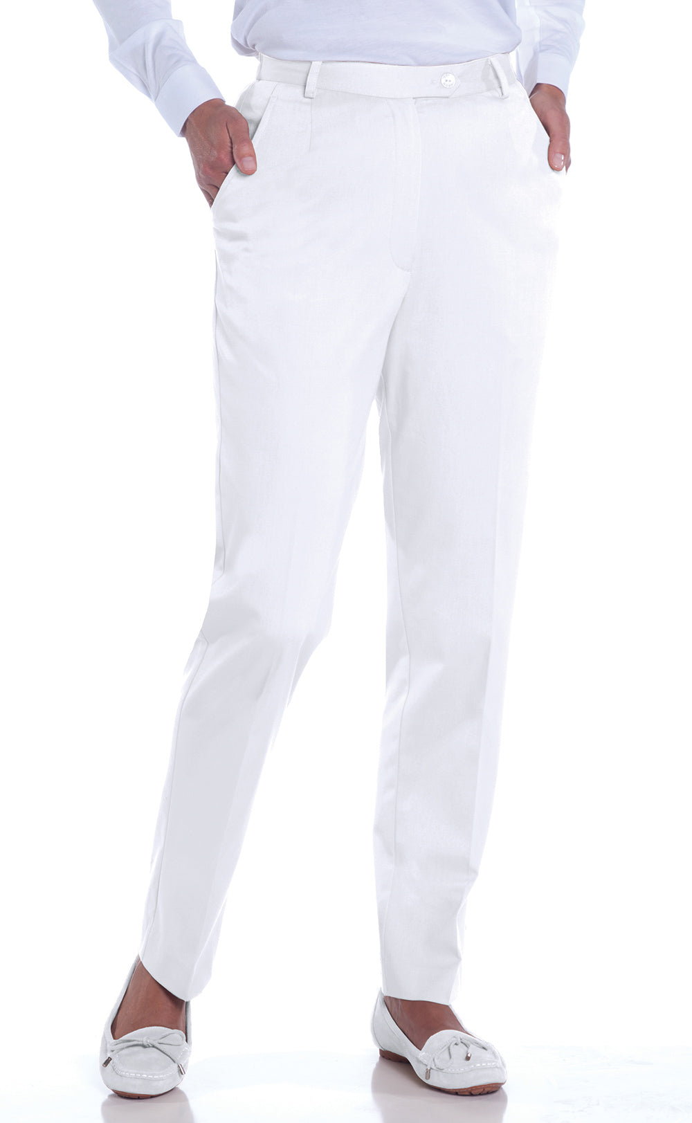 Petite Stretch Twill Flat Front Pant | White_000 - Leonlevin