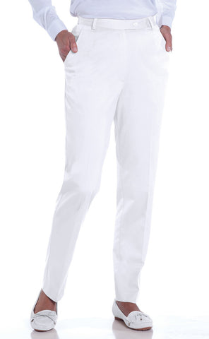 Stretch Twill Flat Front Pants | White 000 - Leonlevin