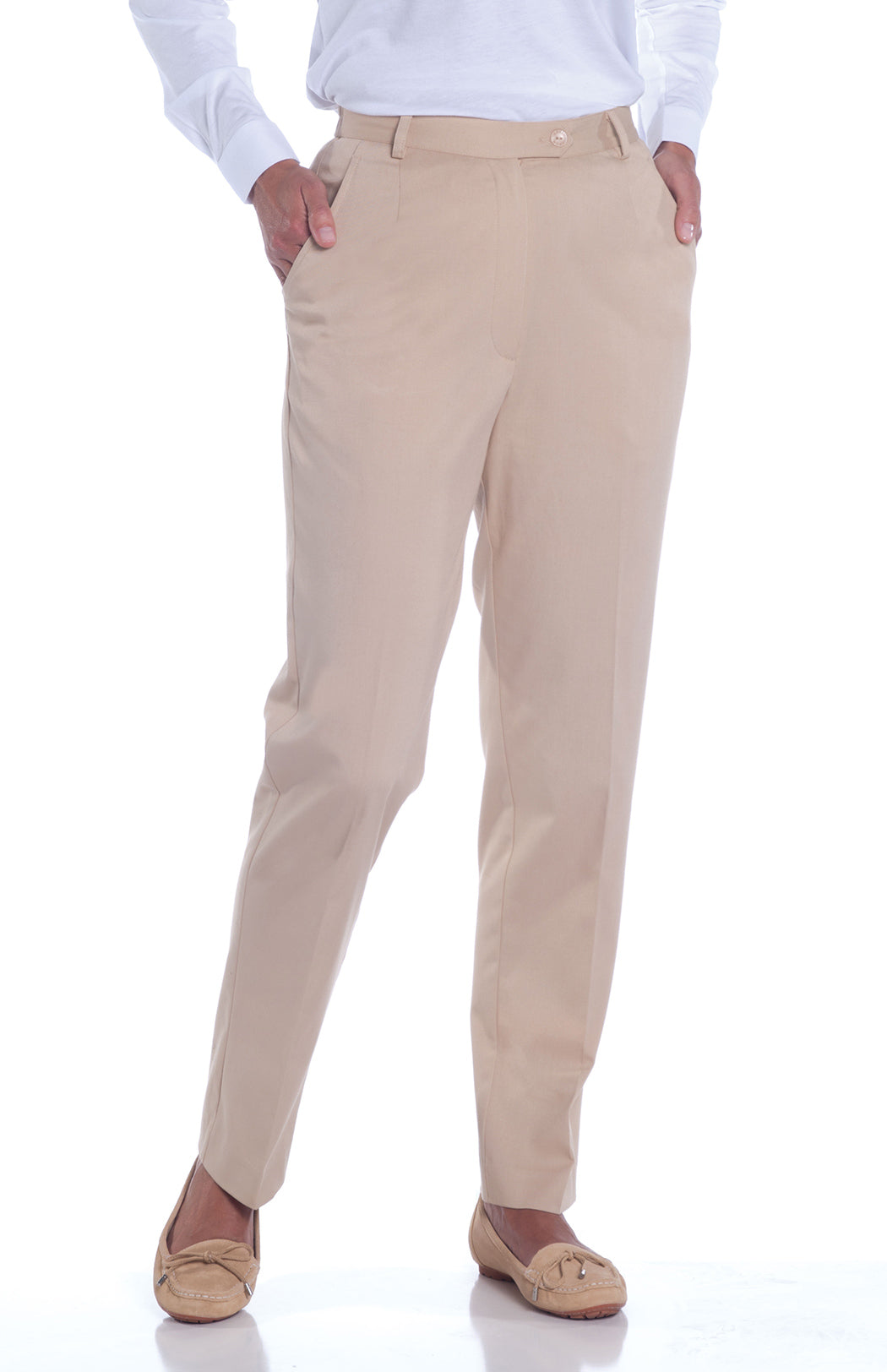 Stretch Twill Flat Front Pants | Sand S50 - Leonlevin