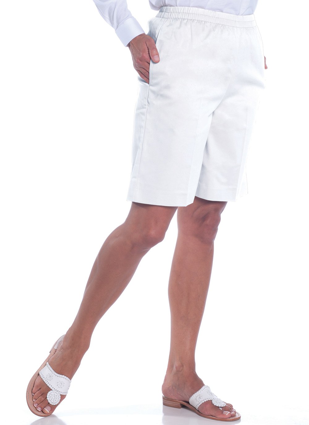 Stretch Twill Pull-On Shorts | White 000 - Leonlevin