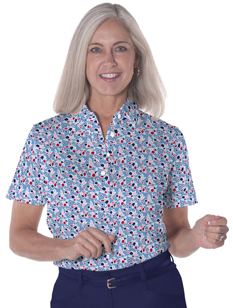 Ladies Short Sleeve Print Polo Shirts 10H - Leonlevin