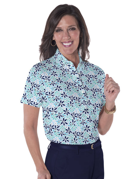 Petite Short Sleeve Print Polo Shirts | Chatham Breeze 15F - Leonlevin