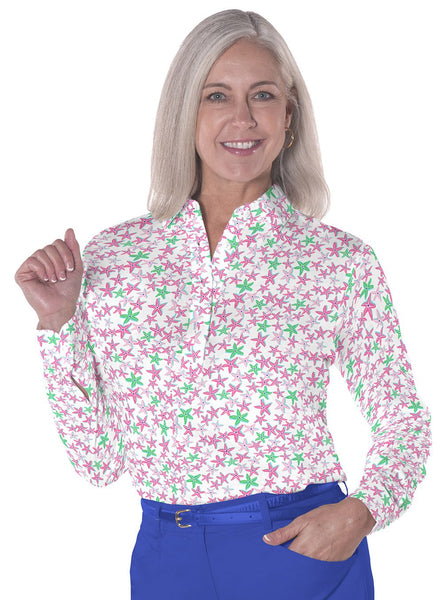 Petite Long Sleeve Print Polo</br>In the Stars 09o - Leonlevin