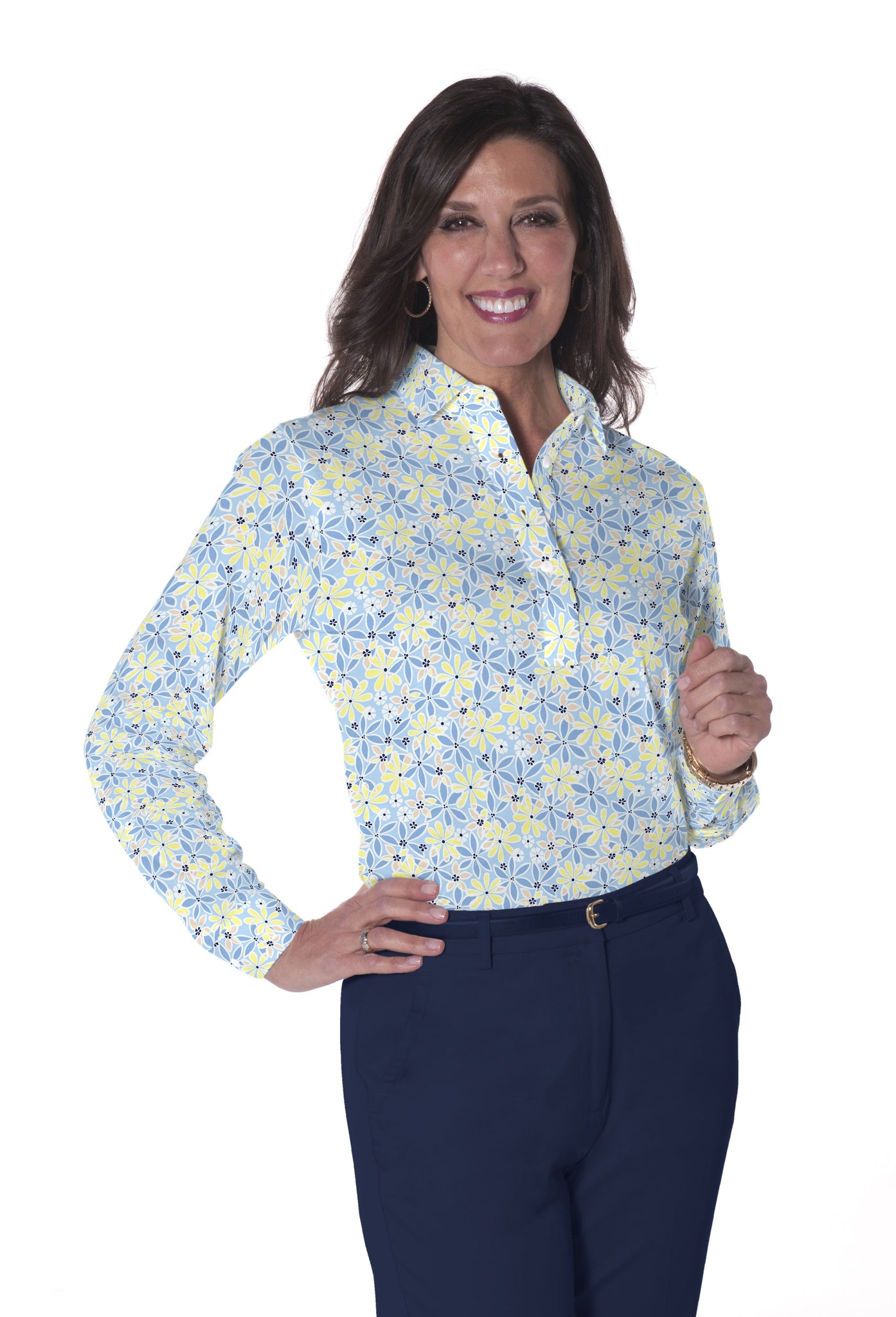 Ladies Long Sleeve Print Polo Shirt | Chatham Breeze 22D - Leonlevin
